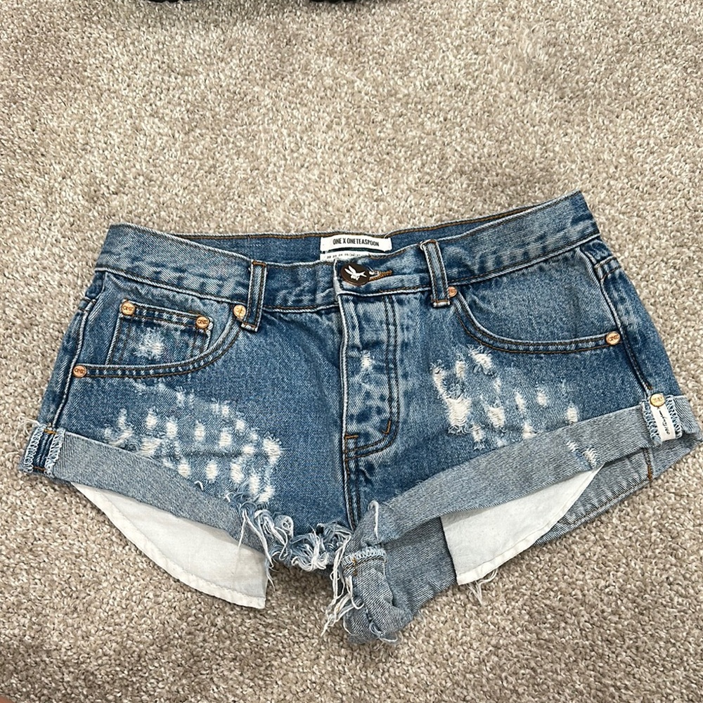 One Teaspoon Blue Distressed Denim Shorts